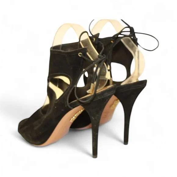 Aquazurra Black Sexy Thing 85 Cutout Genuine Suede Heels Italian Luxury Sz 41 - Picture 9 of 16